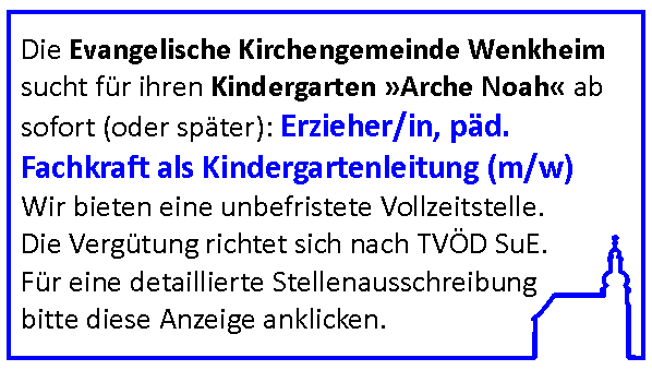 Stellenanzeige Erzieher/in als Kindergartenleitung
