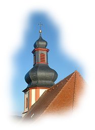 Kirchturm Ev. Kirche Wenkheim - Bild mit Vignette