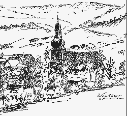 Ausschnitt SW-Zeichnung: Ev. Kirche Wenkheim